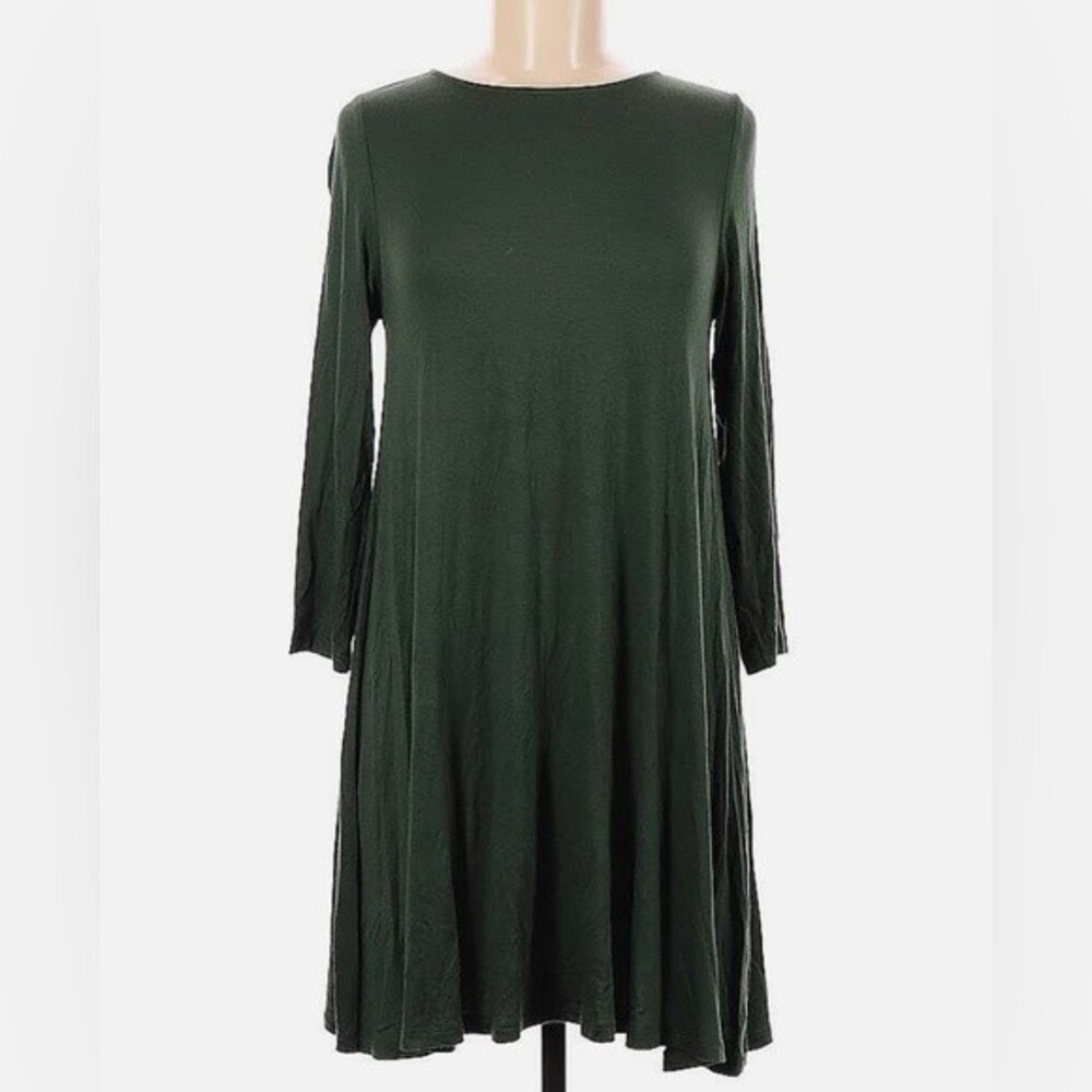 PIKO long sleeve olive green soft bamboo blend swing dress size medium - Picture 3 of 6